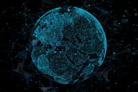 Communication in digital network. Earth Globe. 3d illustration. 스톡 일러스트