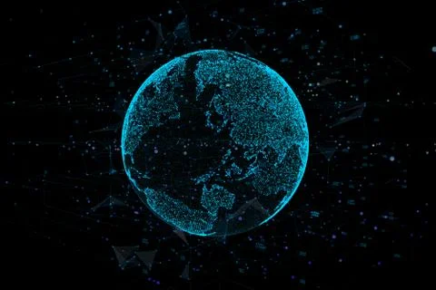 Communication in digital network. Earth Globe. 3d illustration. Illustrazione stock