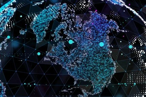 Communication in digital network. Earth Globe. 3d illustration. イラスト素材