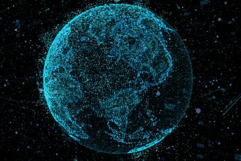 Communication in digital network. Earth Globe. 3d illustration. Stock Illustration