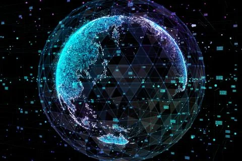 Communication in digital network. Earth Globe. 3d illustration. Stock Illustration