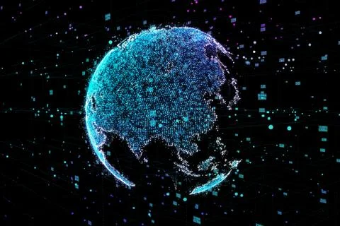 Communication in digital network. Earth Globe. 3d illustration. Stock Illustration