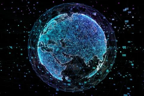 Communication in digital network. Earth Globe. 3d illustration. イラスト素材