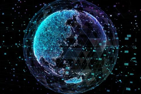 Communication in digital network. Earth Globe. 3d illustration. Stock Illustration