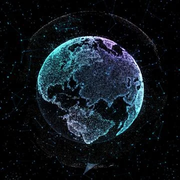 Communication in digital network. Earth Globe. 3d illustration. Stock Illustration