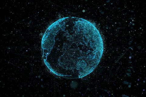 Communication in digital network. Earth Globe. 3d illustration. Stock Illustration