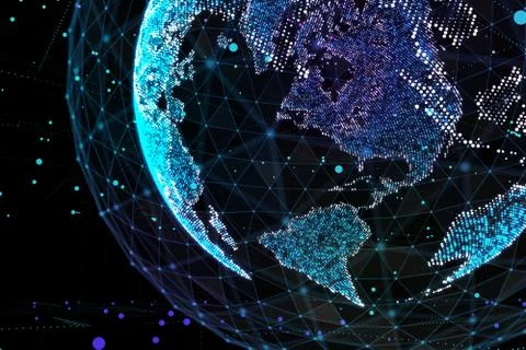 Communication in digital network. Earth Globe. 3d illustration. 스톡 일러스트