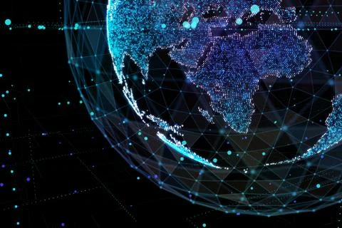 Communication in digital network. Earth Globe. 3d illustration. Stock Illustration