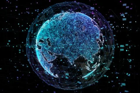Communication in digital network. Earth Globe. 3d illustration. Stock Illustration