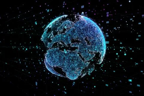 Communication in digital network. Earth Globe. 3d illustration. Stock Illustration
