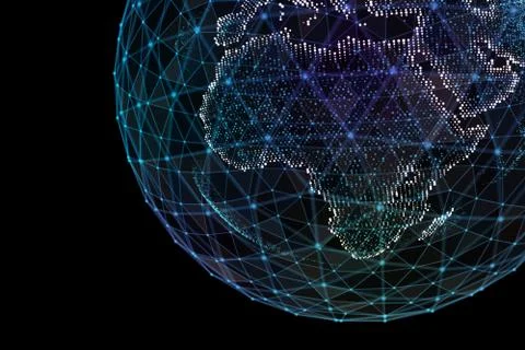 Communication in digital network. Earth Globe. 3d illustration. Stock Illustration