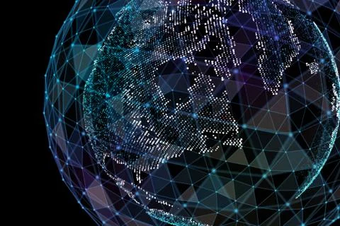 Communication in digital network. Earth Globe. 3d illustration. イラスト素材