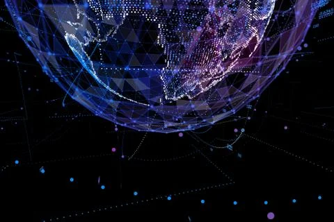 Communication in digital network. Earth Globe. 3d illustration. Stock Illustration