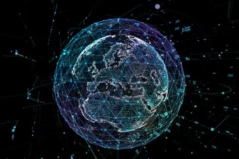 Communication in digital network. Earth Globe. 3d illustration. イラスト素材
