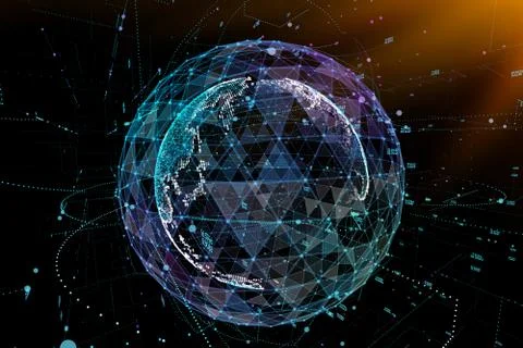 Communication in digital network. Earth Globe. 3d illustration. イラスト素材