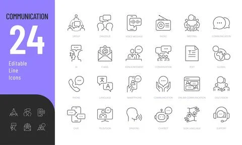 Communication Editable Icons set. Stock Illustration
