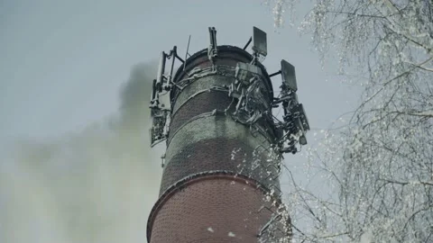 Communication equipment on a chimney. Stock Footage 131667328