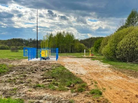 Communication equipment installation is set within a green landscape Stock Photos