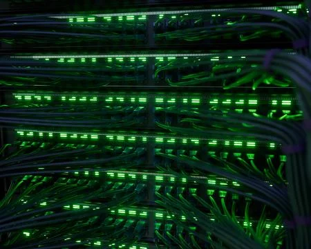 Communication equipment working in a large data center Stock Illustration