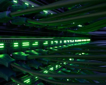 Communication equipment working in a large data center Stock Illustration
