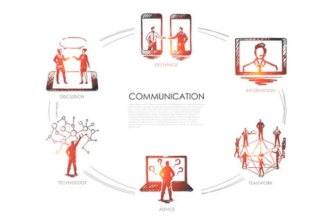 Communication - exchange, information, teamwork, advice, technology set conce Stock Illustration