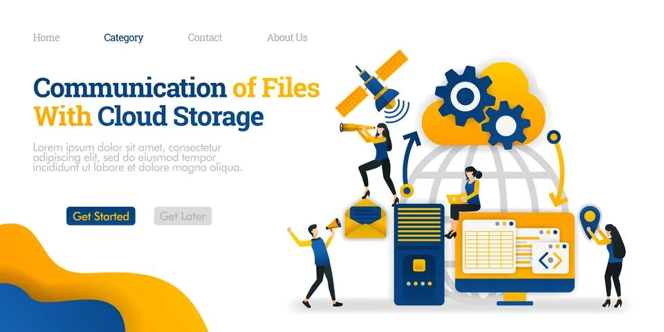 Communication of File With Cloud Storage between personal device, storage and Stock Illustration