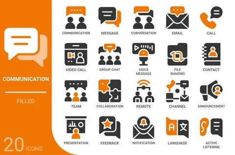 Communication filled glyph icon set,20 vector icons Stock Illustration