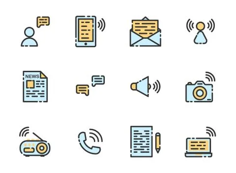 Communication filled outline icon set Illustrazione stock