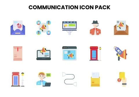 Communication Flat Design Icons Pack Stock Illustration