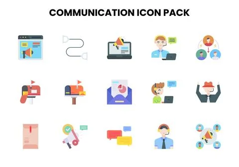 Communication Flat Design Icons Pack Stock Illustration