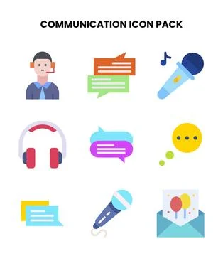 Communication Flat Design Icons Pack Stock Illustration