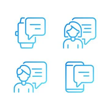 Communication via gadgets pixel perfect gradient linear vector icons set Stock Illustration