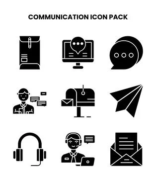 Communication Glyph Bundle Icons Pack Stock Illustration