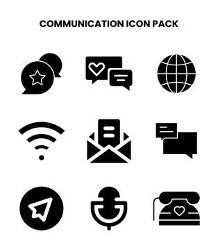 Communication Glyph Set Icons Pack Stock Illustration