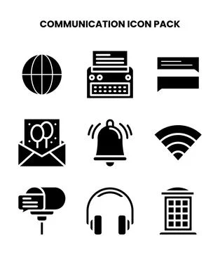 Communication Glyph Vector Icons Pack Stock Illustration
