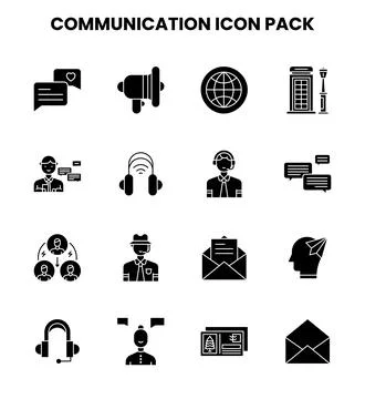 Communication Glyph Vector Icons Pack Stock Illustration