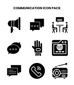 Communication Glyph Vector Icons Pack Stock Illustration