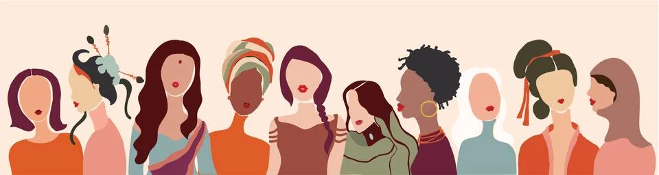 Communication group of multiethnic multicultural diversity women.Racial equality Stock Illustration