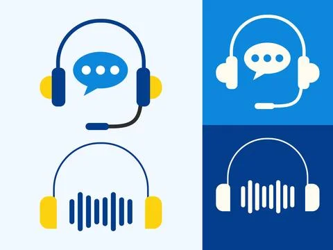 Communication Headset Symbols with Speech Bubble and Equalizer Stock Illustration