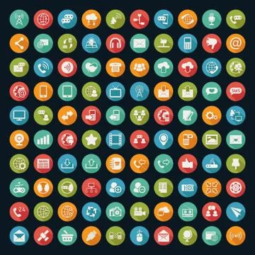Communication icons with black background Stock Illustration