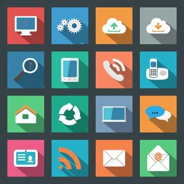 Communication icons set flat design Illustrazione stock