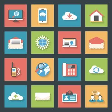 Communication icons set flat design Stock Illustration