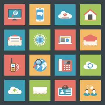 Communication icons set flat design Illustrazione stock