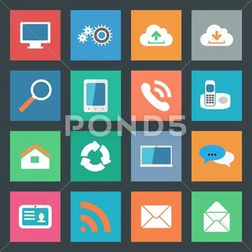 Communication icons set flat design Stock Illustration