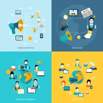 Communication icons set flat Stock Illustration