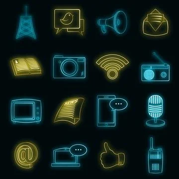 Communication icons set vector neon Illustrazione stock