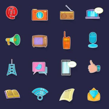 Communication icons set vector sticker Stock Illustration