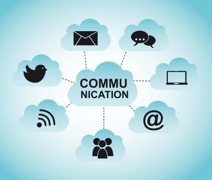 Communication illustration with cloud over blue background. vector Illustrazione stock