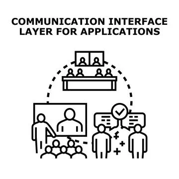 Communication interface layer connecting people and applications イラスト素材