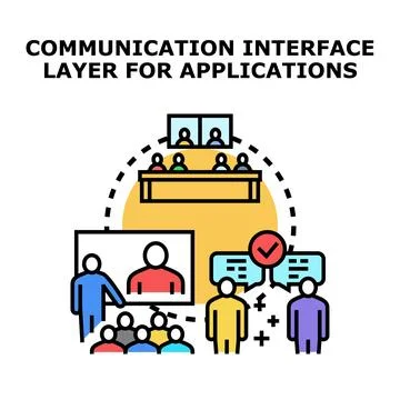 Communication interface layer connecting people and applications 库存插图
